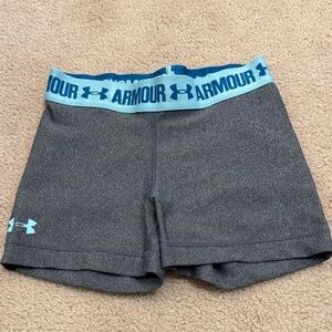 Under Armour Women's Gray Athletic Shorts with Light Blue Waistband